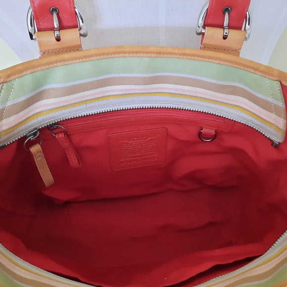💕💚COACH Hampton Stripe Pastel Fabric and Leather Shoulder Bag 💕💚 - Picture 7 of 12